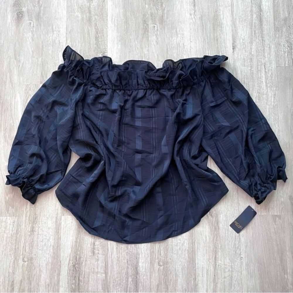 Rachel Roy Women's Plus Size NWT Navy Blue Off the Shoulder 3/4 Sleeve Top 2X